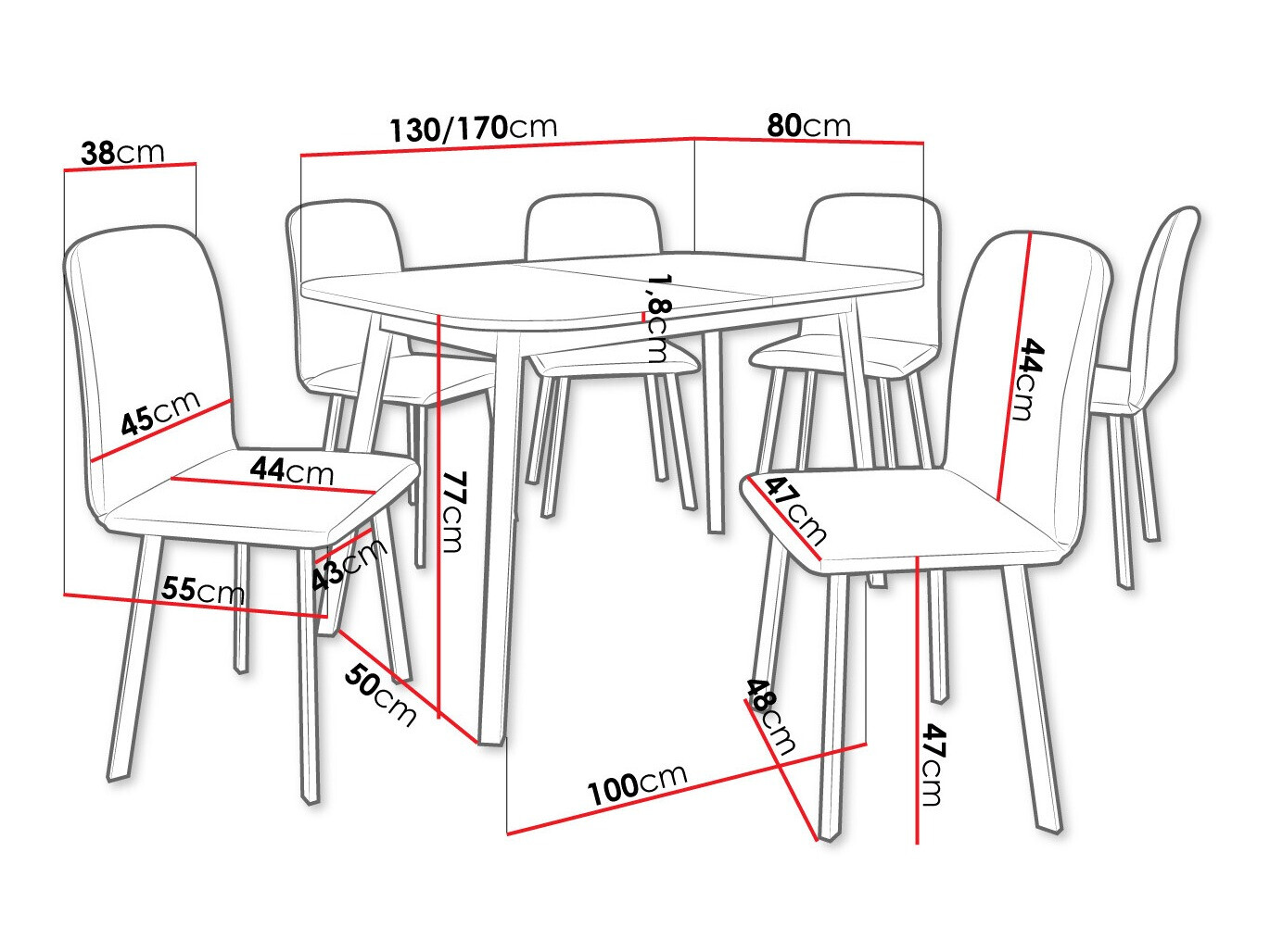 Eetkamerset Edmond 117 (Ambachtelijke gouden eik + Zwart)