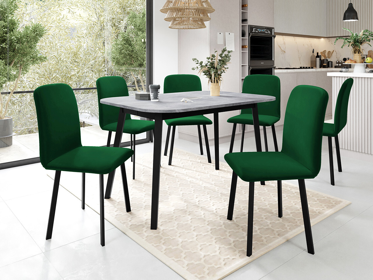 Eetkamerset Edmond 117 (Grijs marmer + Zwart)