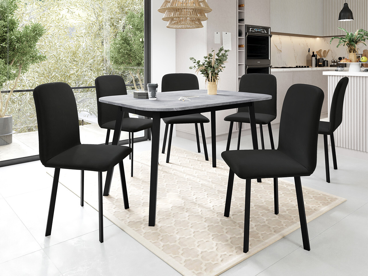Eetkamerset Edmond 117 (Grijs marmer + Zwart)