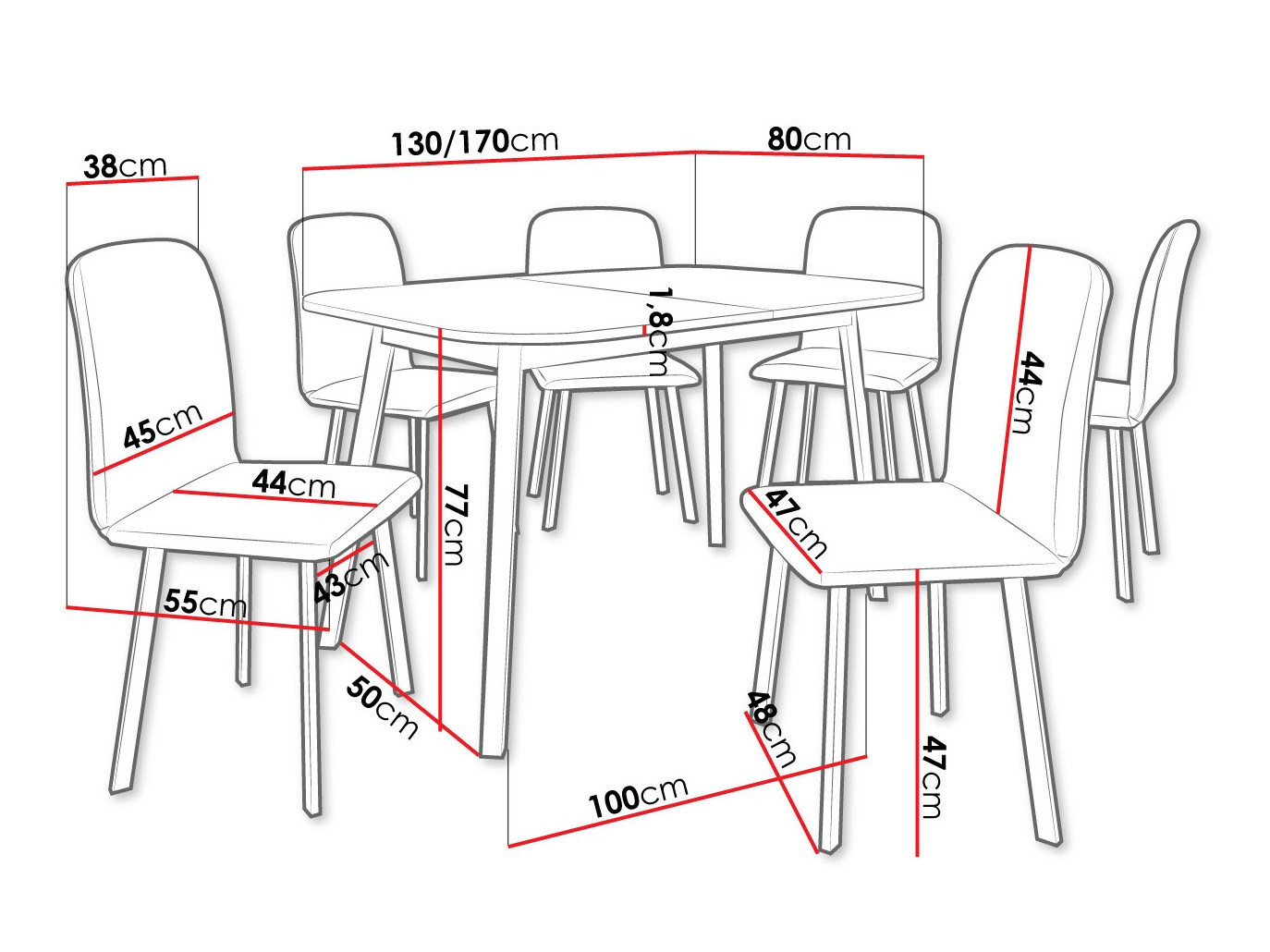 Eetkamerset Edmond 117 (Grijs marmer + Zwart)