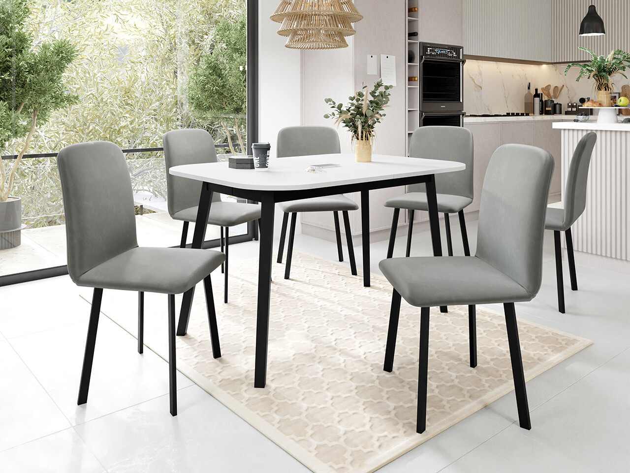 Eetkamerset Edmond 117 (Wit + Zwart)