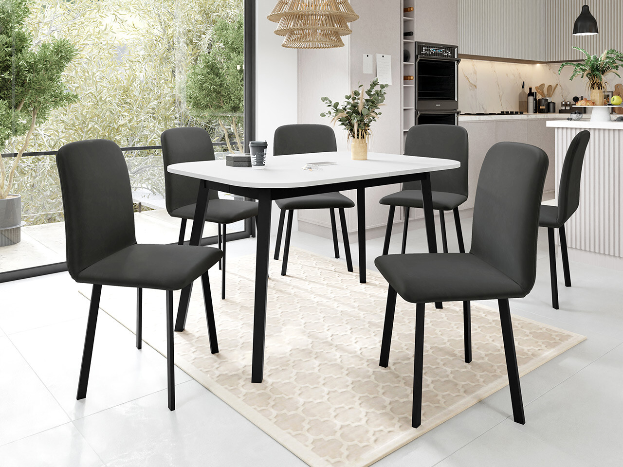 Eetkamerset Edmond 117 (Wit + Zwart)