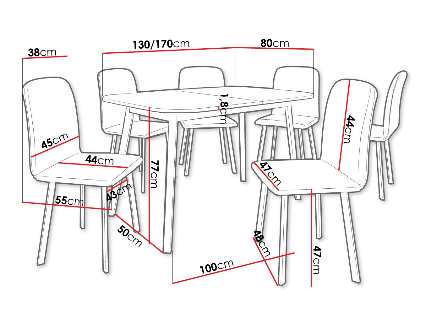 Eetkamerset Edmond 117 (Wit + Zwart)