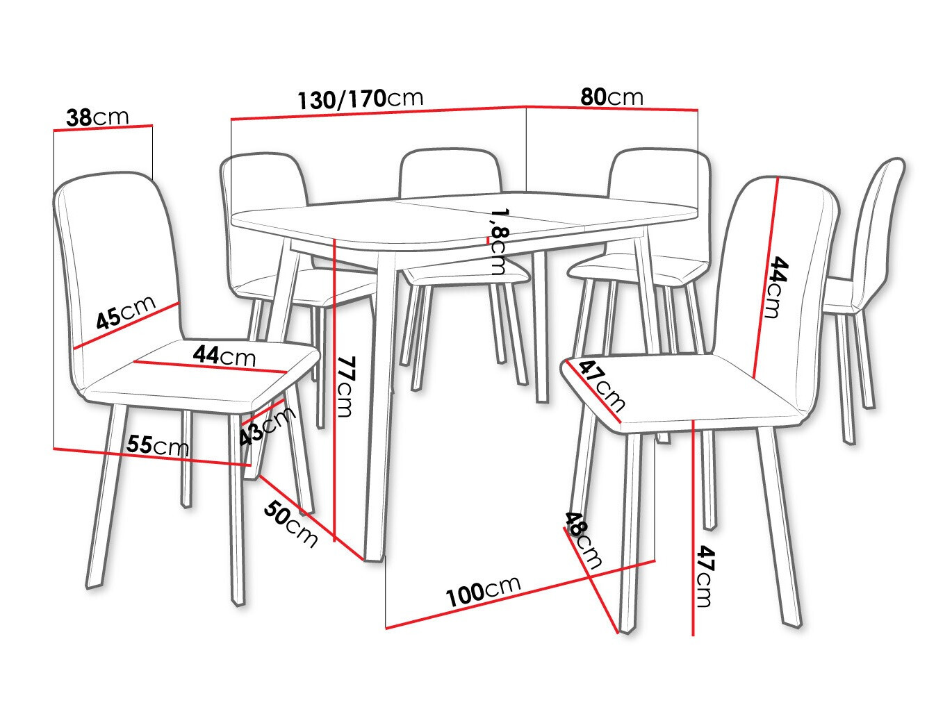 Eetkamerset Edmond 117 (Wit + Zwart)
