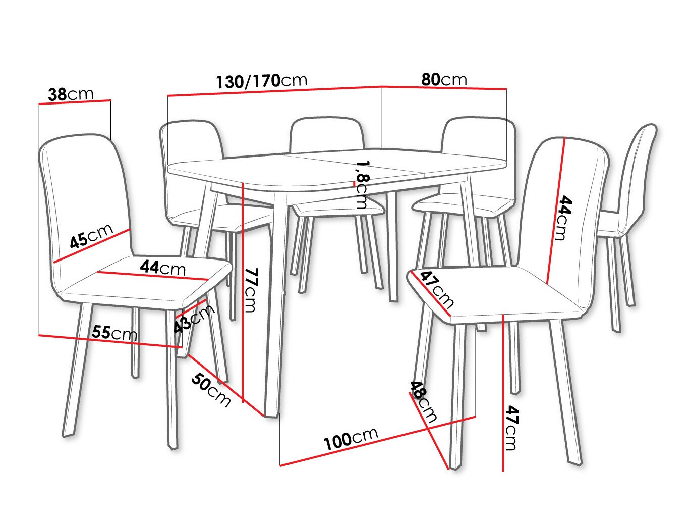 Eetkamerset Edmond 117 (Wit + Zwart)