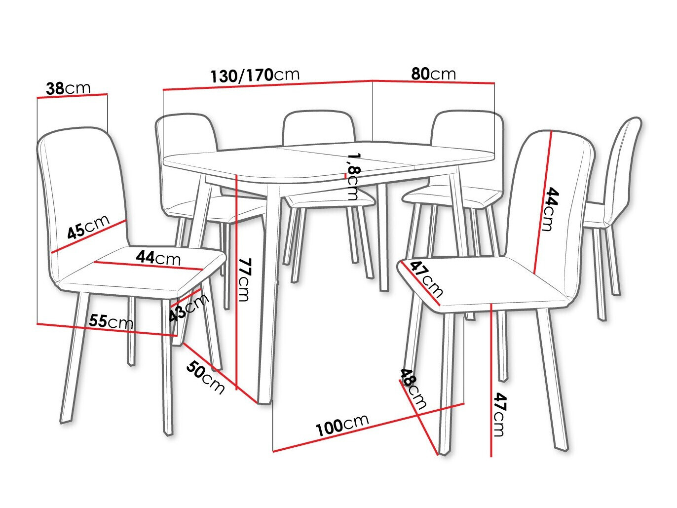 Eetkamerset Edmond 117 (Grijs marmer + Zwart)