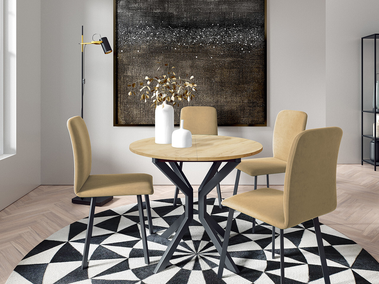 Eetkamerset Edmond 118 (Ambachtelijke gouden eik + Zwart)