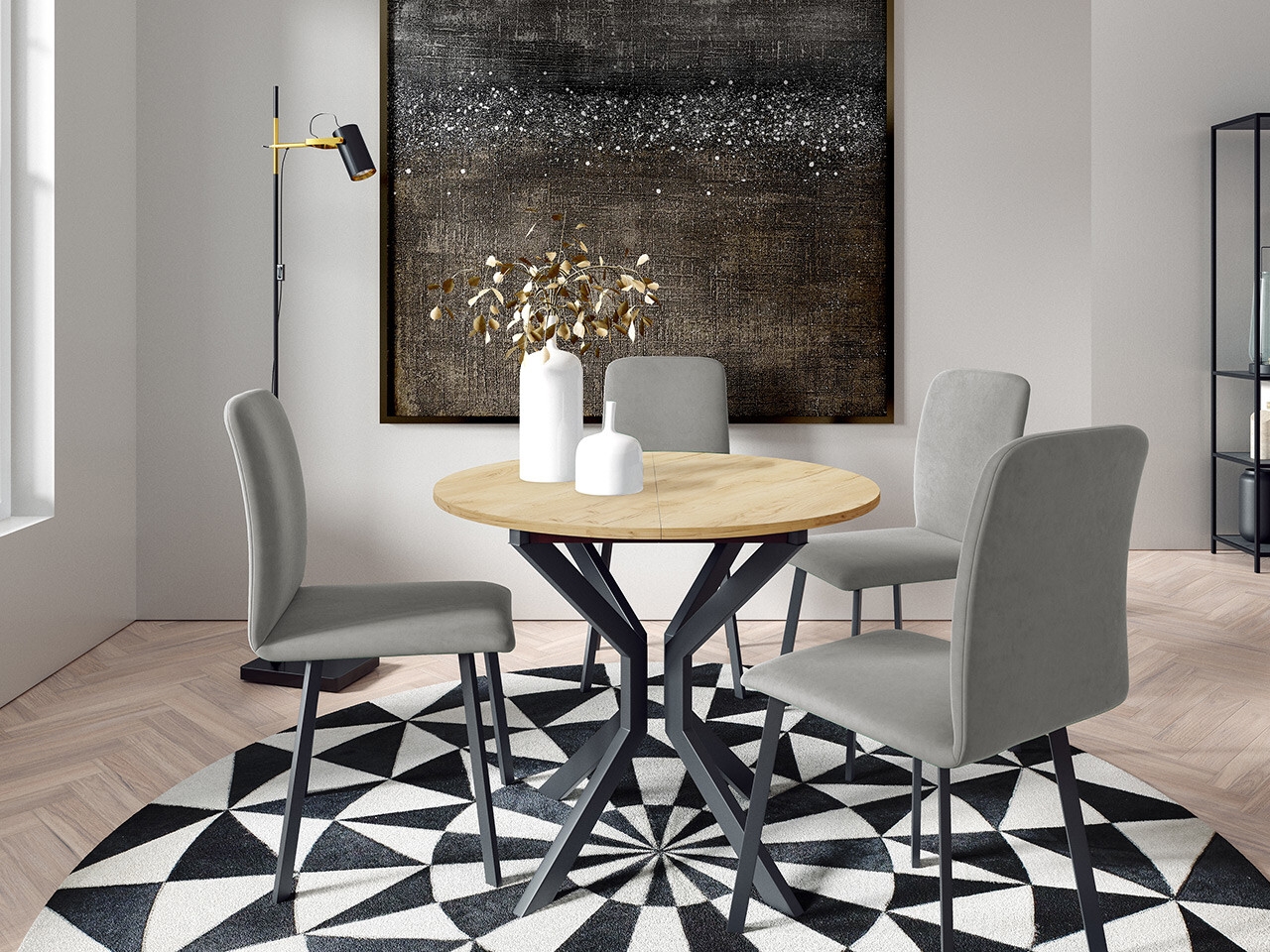 Eetkamerset Edmond 118 (Ambachtelijke gouden eik + Zwart)