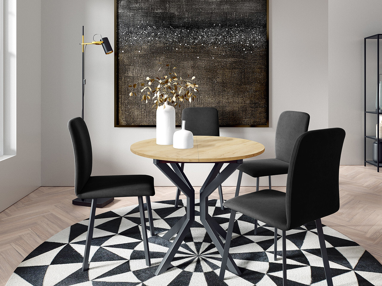 Eetkamerset Edmond 118 (Ambachtelijke gouden eik + Zwart)