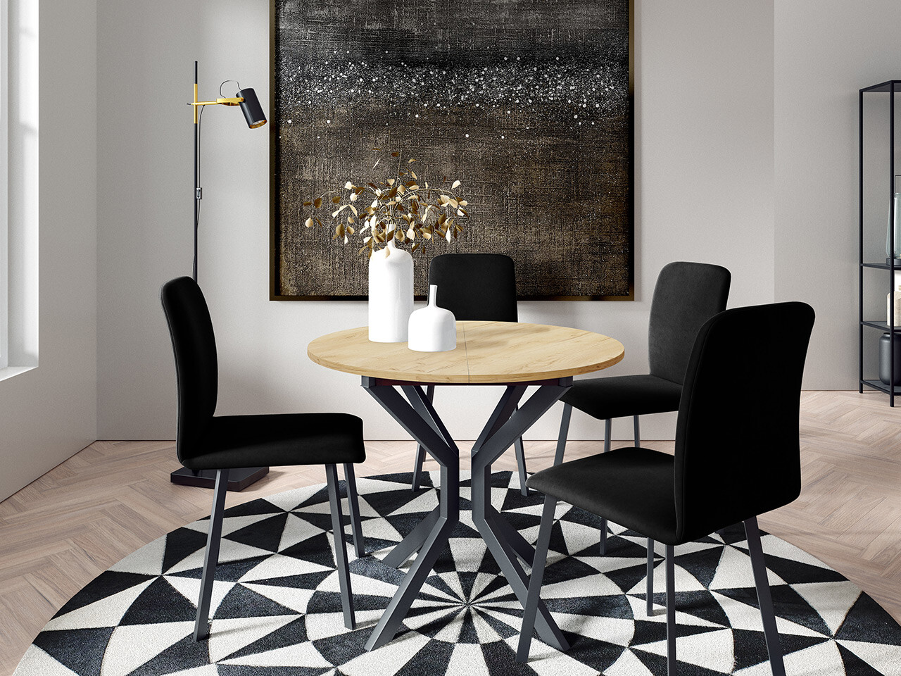 Eetkamerset Edmond 118 (Ambachtelijke gouden eik + Zwart)