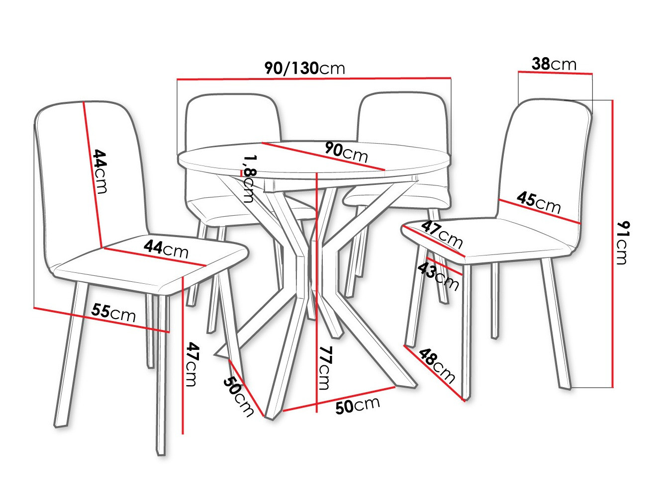 Eetkamerset Edmond 118 (Ambachtelijke gouden eik + Zwart)
