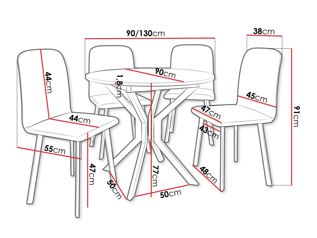 Eetkamerset Edmond 118 (Ambachtelijke gouden eik + Zwart)
