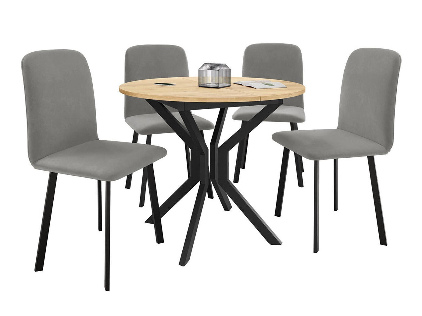 Eetkamerset Edmond 118 (Ambachtelijke gouden eik + Zwart)