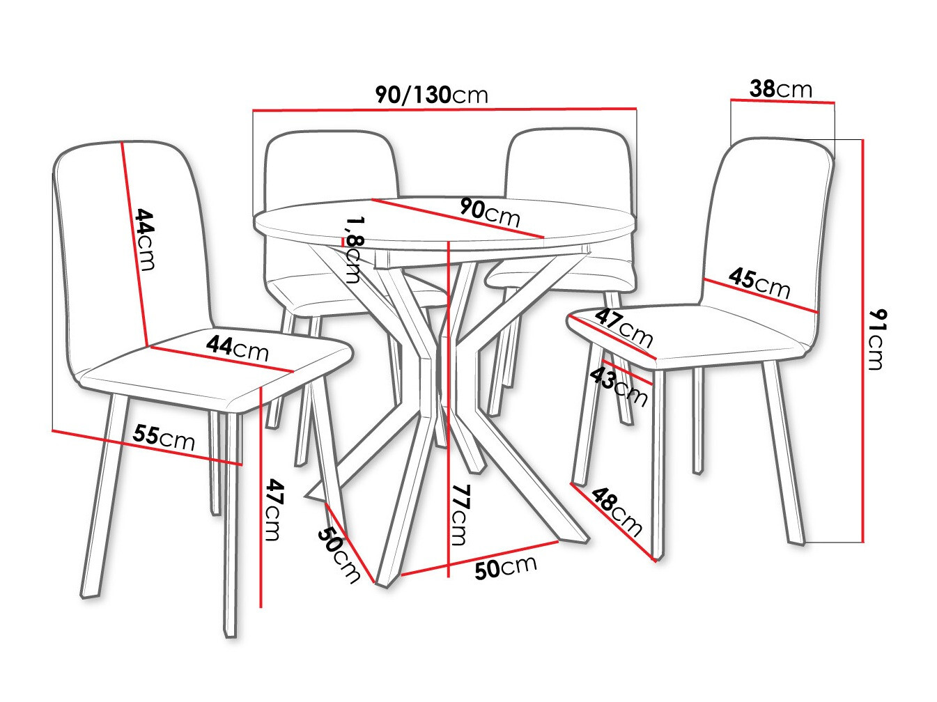 Eetkamerset Edmond 118 (Ambachtelijke gouden eik + Zwart)
