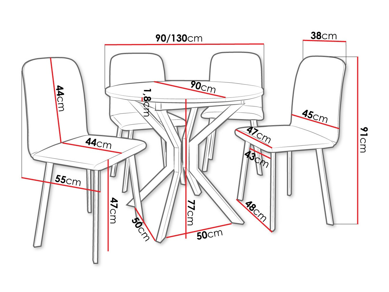 Eetkamerset Edmond 118 (Ambachtelijke gouden eik + Zwart)