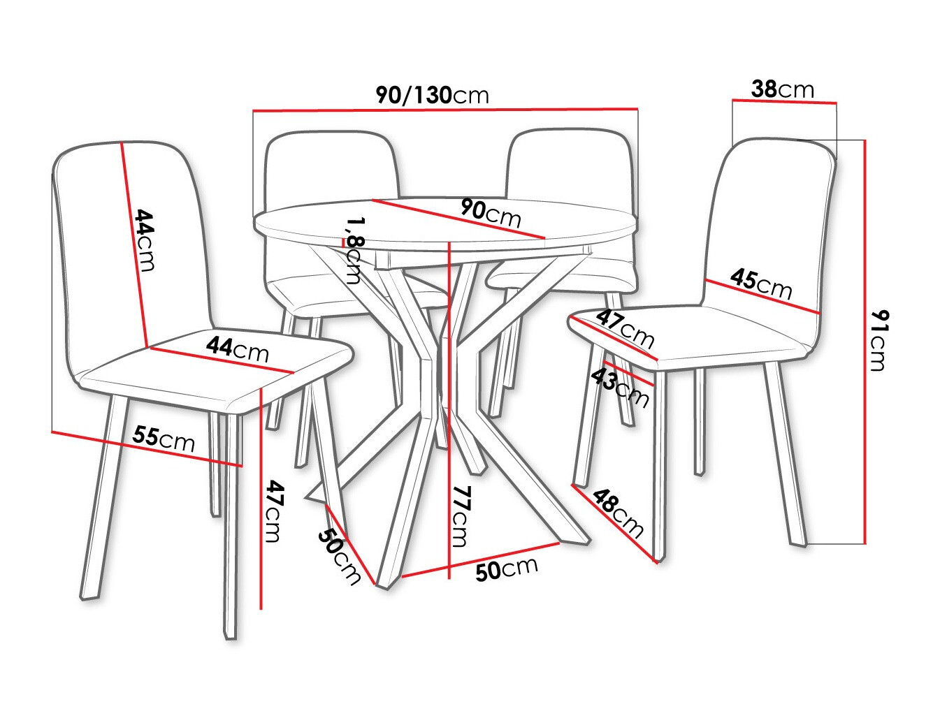 Eetkamerset Edmond 118 (Ambachtelijke gouden eik + Zwart)