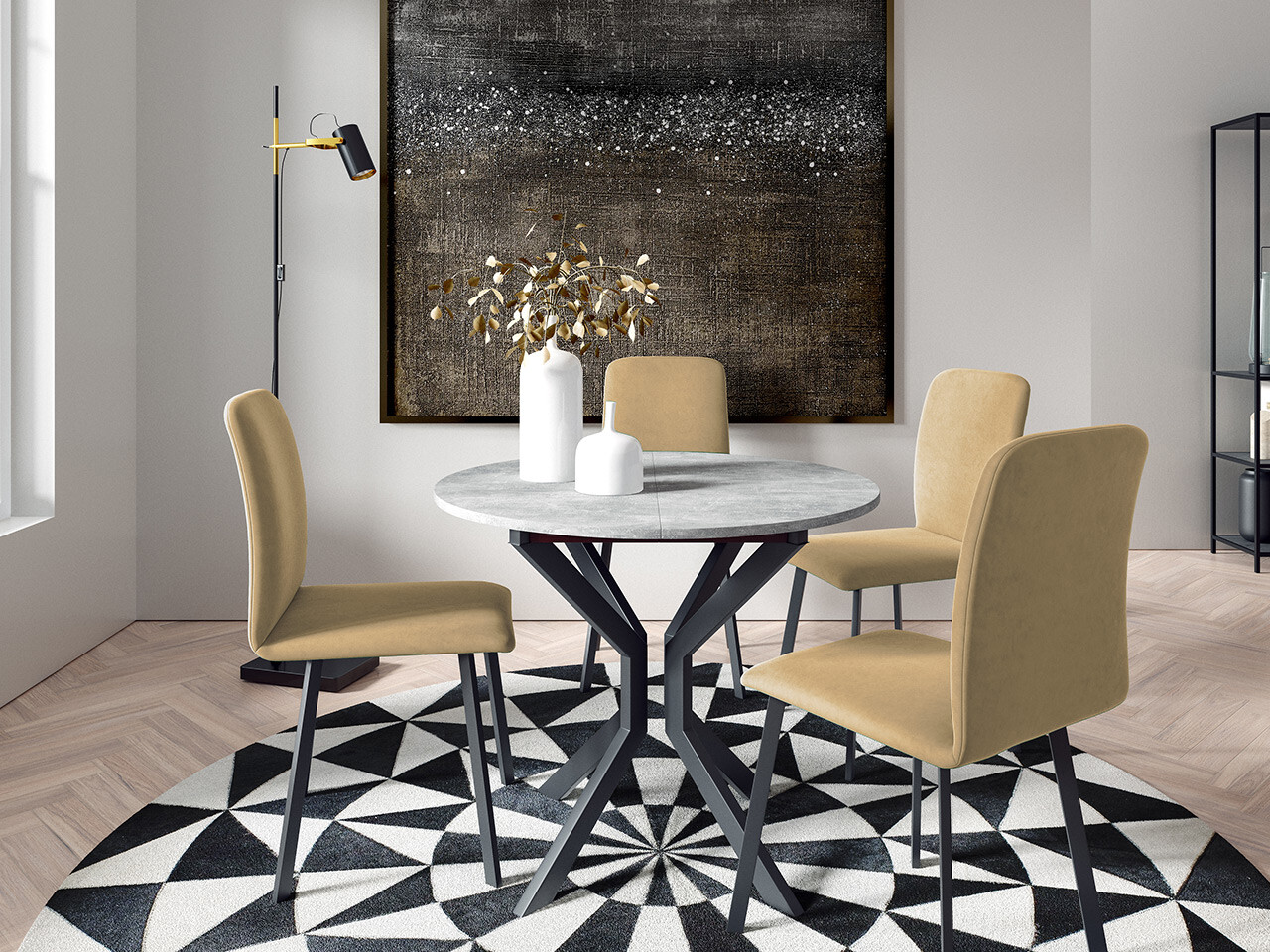 Eetkamerset Edmond 118 (Grijs marmer + Zwart)
