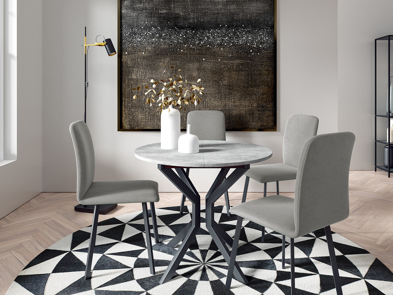 Eetkamerset Edmond 118 (Grijs marmer + Zwart)