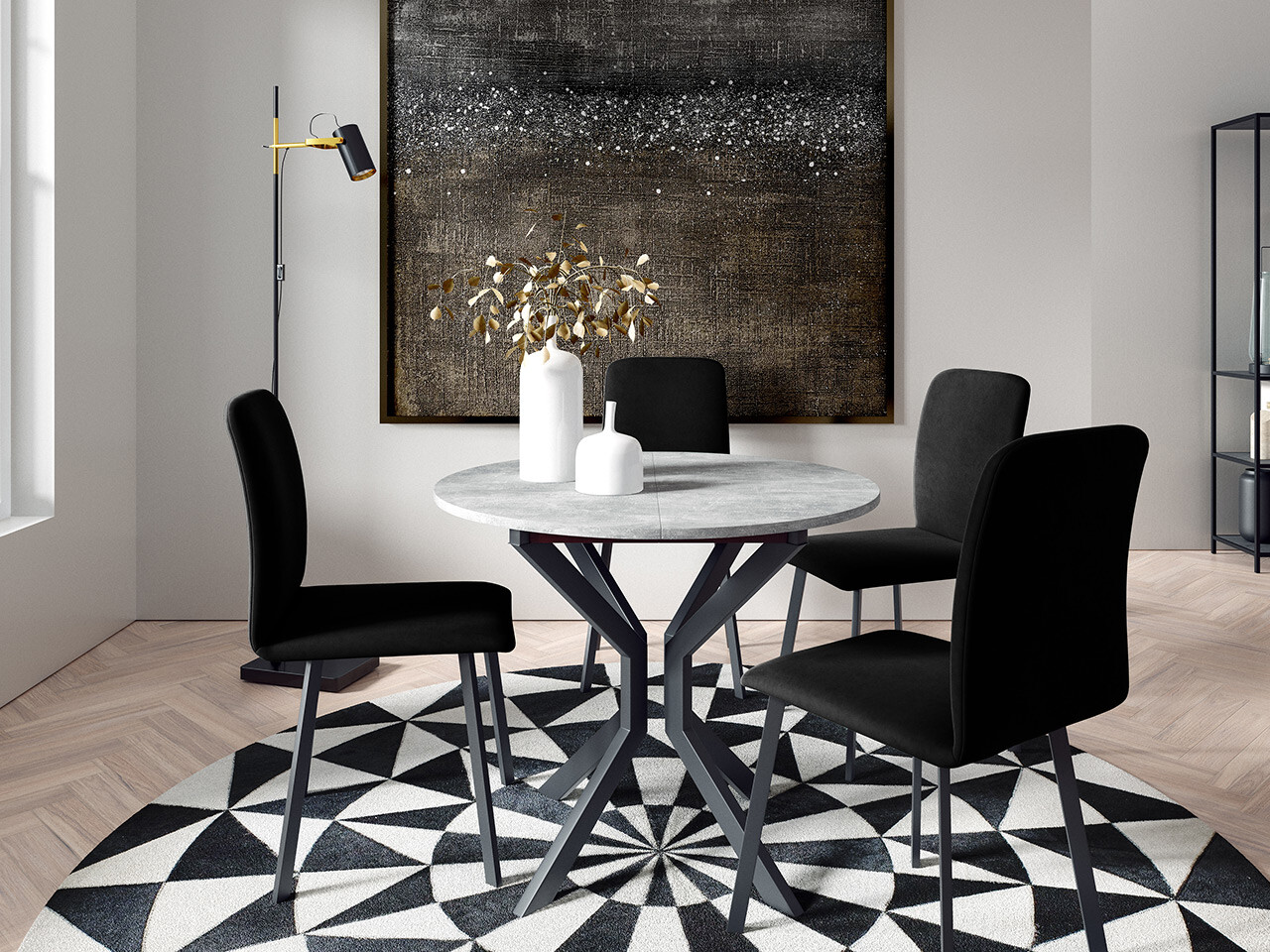 Eetkamerset Edmond 118 (Grijs marmer + Zwart)