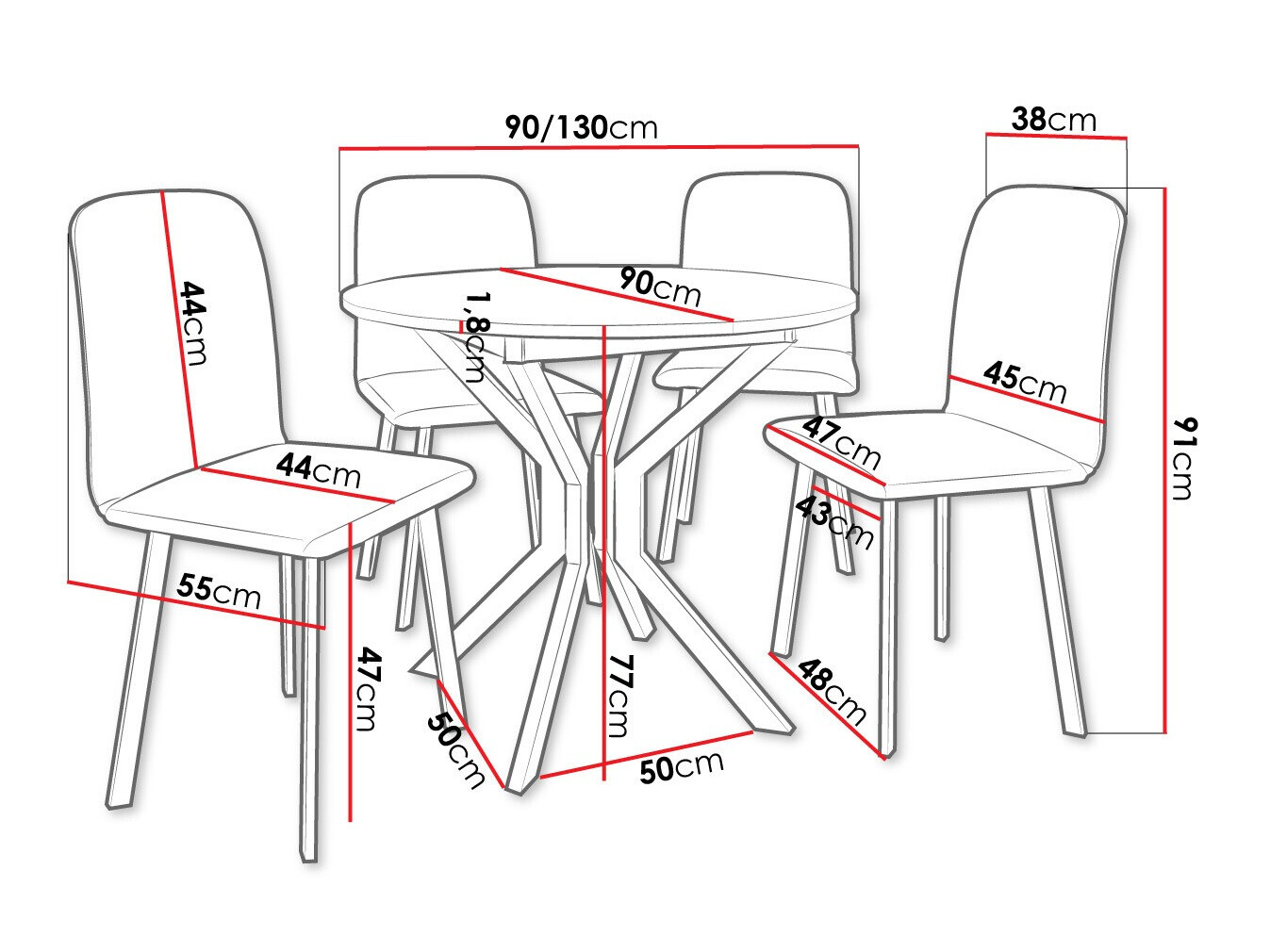 Eetkamerset Edmond 118 (Grijs marmer + Zwart)