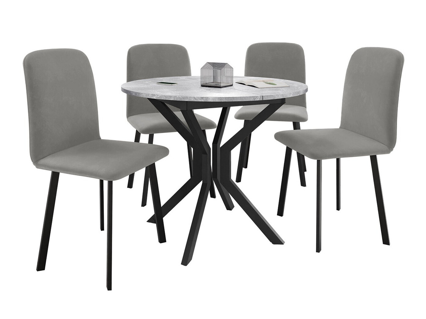 Eetkamerset Edmond 118 (Grijs marmer + Zwart)