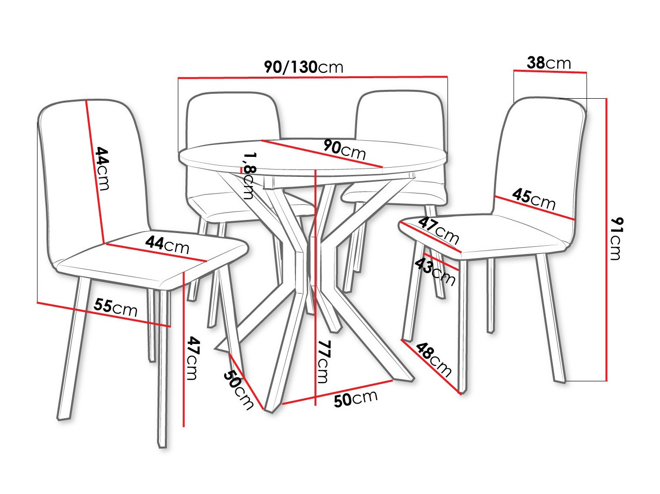 Eetkamerset Edmond 118 (Wit + Zwart)