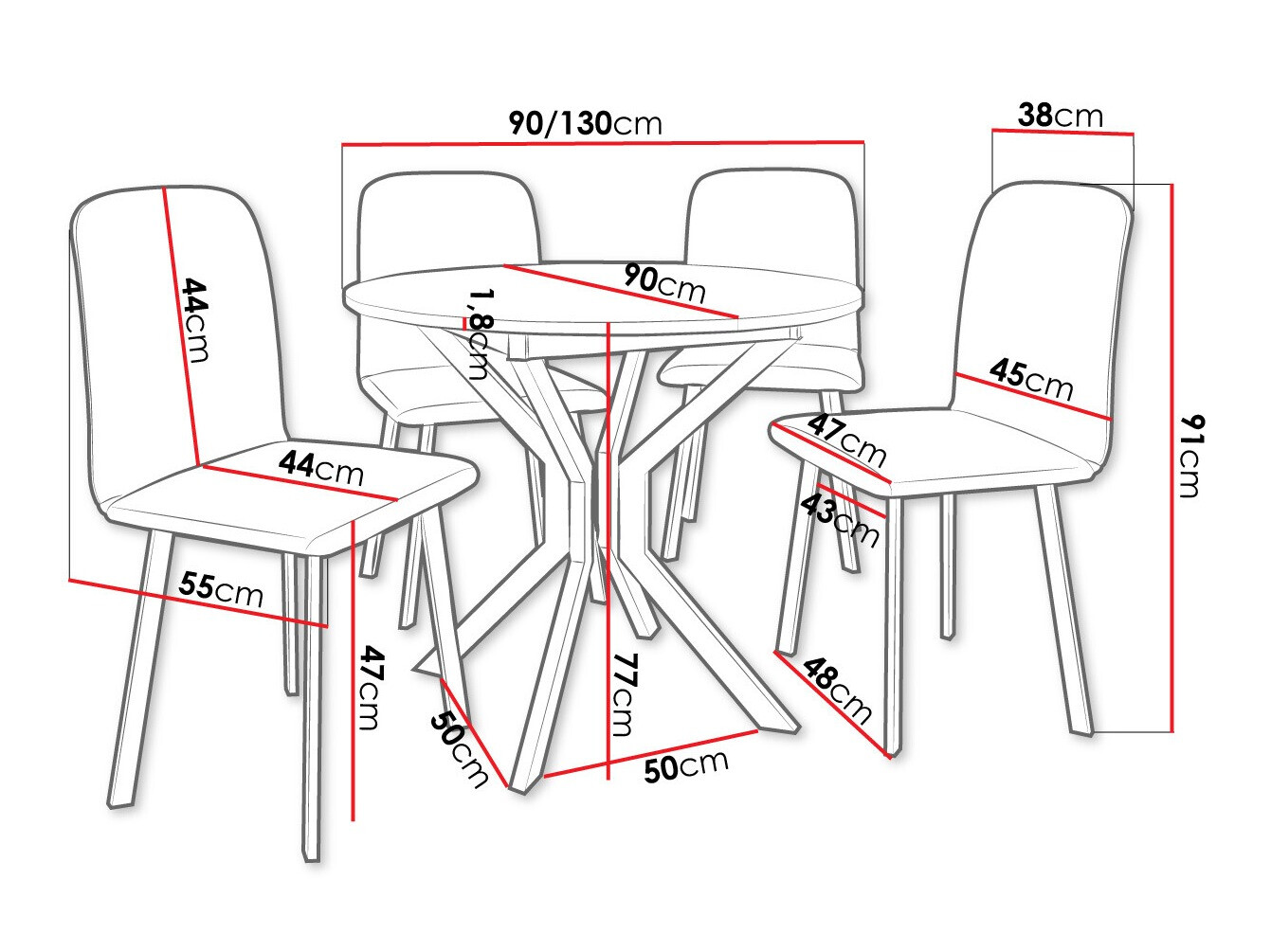 Eetkamerset Edmond 118 (Wit + Zwart)
