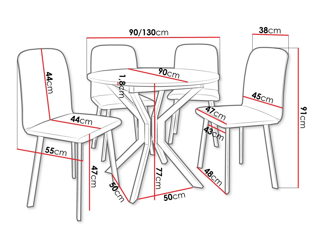 Eetkamerset Edmond 118 (Wit + Zwart)