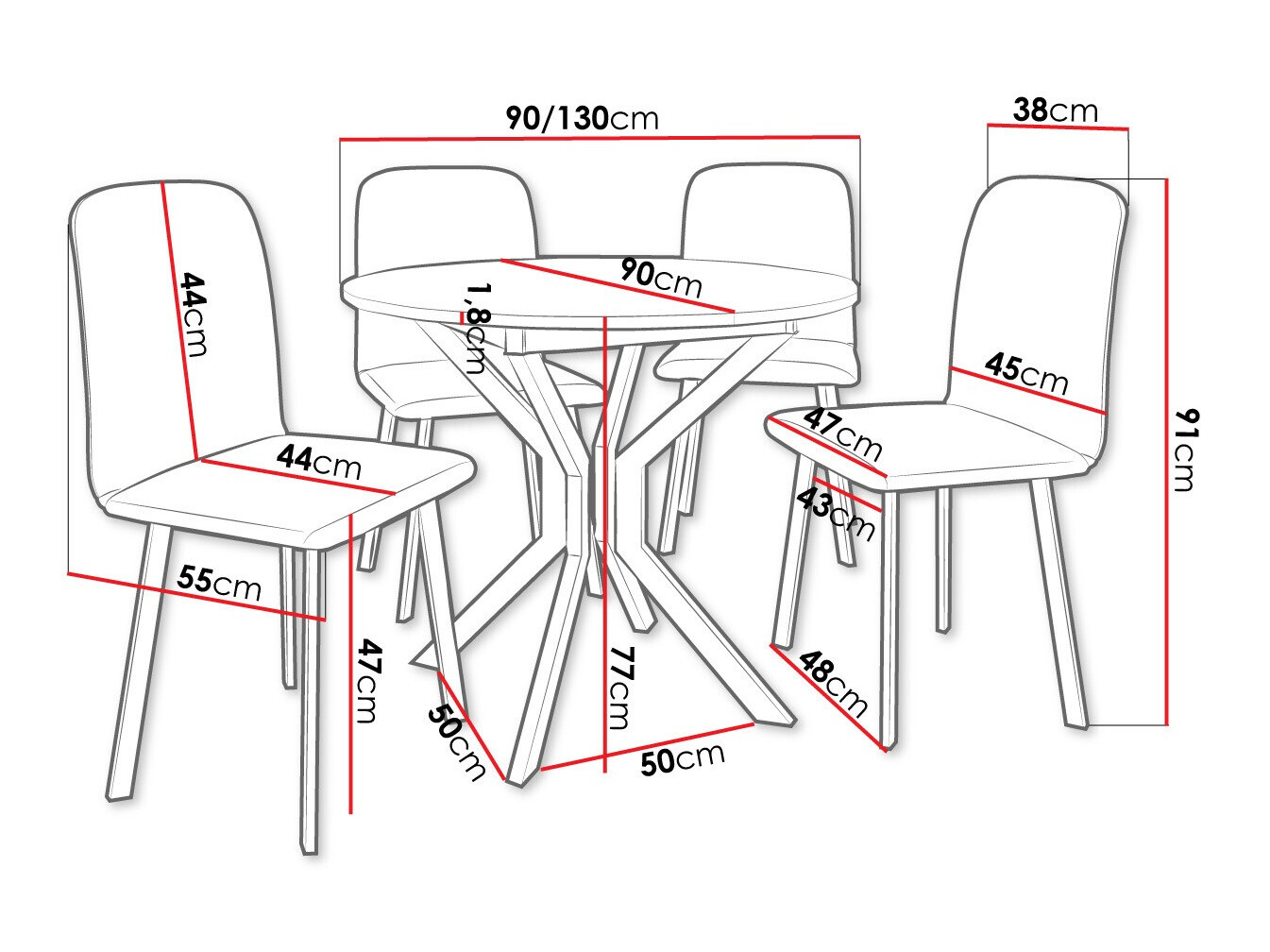 Eetkamerset Edmond 118 (Wit + Zwart)