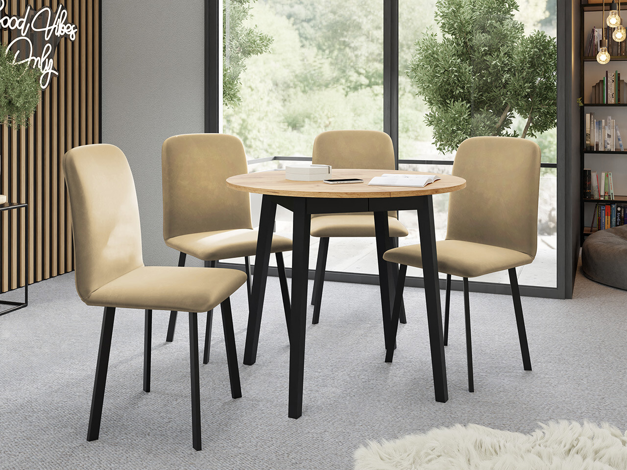 Eetkamerset Edmond 119 (Ambachtelijke gouden eik + Zwart)