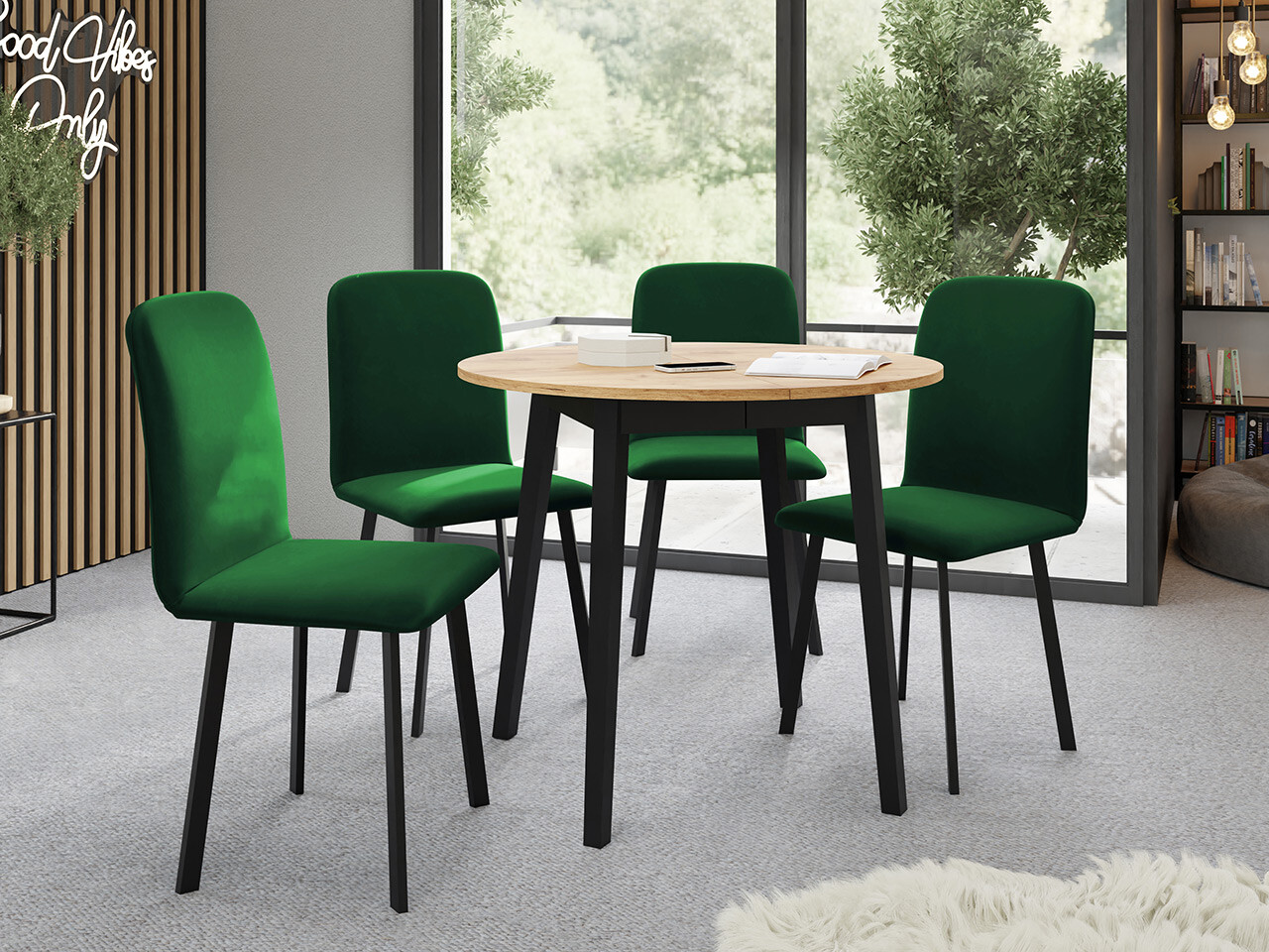 Eetkamerset Edmond 119 (Ambachtelijke gouden eik + Zwart)