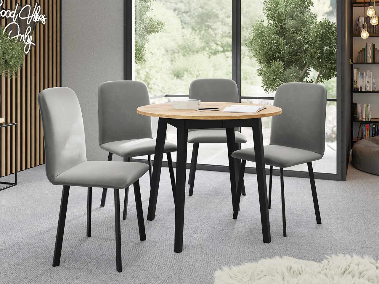 Eetkamerset Edmond 119 (Ambachtelijke gouden eik + Zwart)