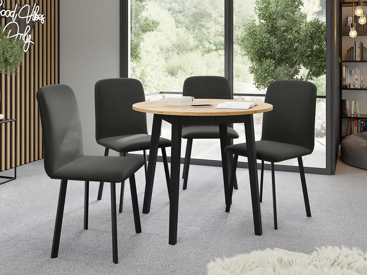 Eetkamerset Edmond 119 (Ambachtelijke gouden eik + Zwart)