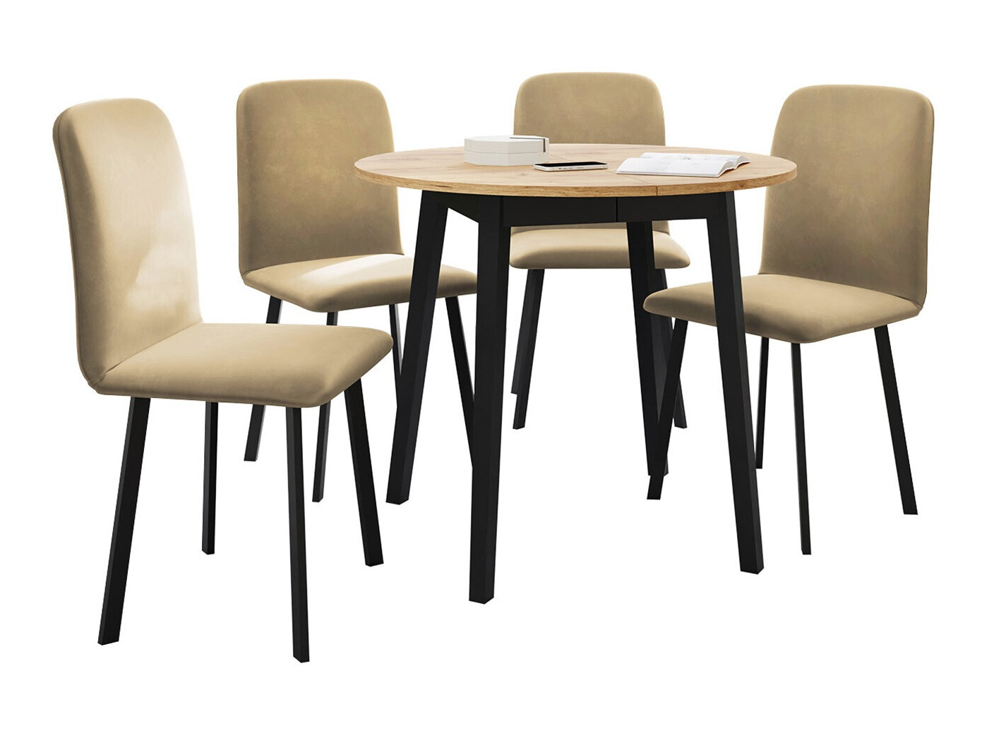 Eetkamerset Edmond 119 (Ambachtelijke gouden eik + Zwart)