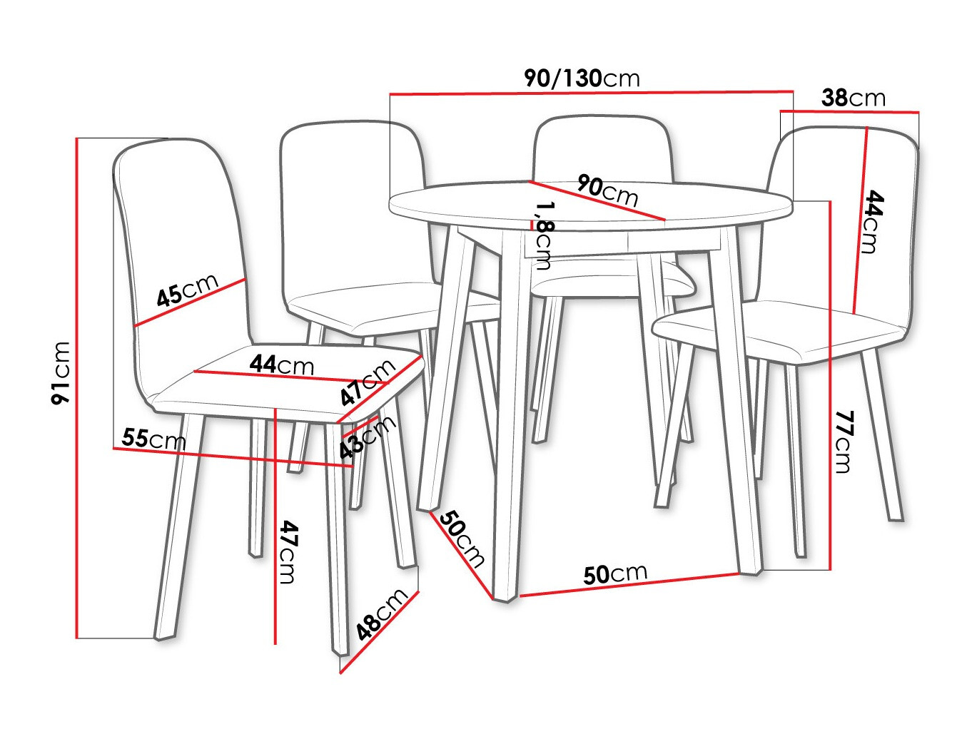 Eetkamerset Edmond 119 (Ambachtelijke gouden eik + Zwart)