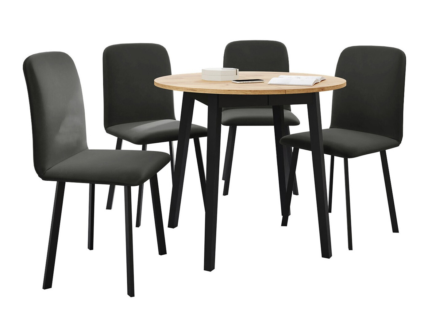 Eetkamerset Edmond 119 (Ambachtelijke gouden eik + Zwart)