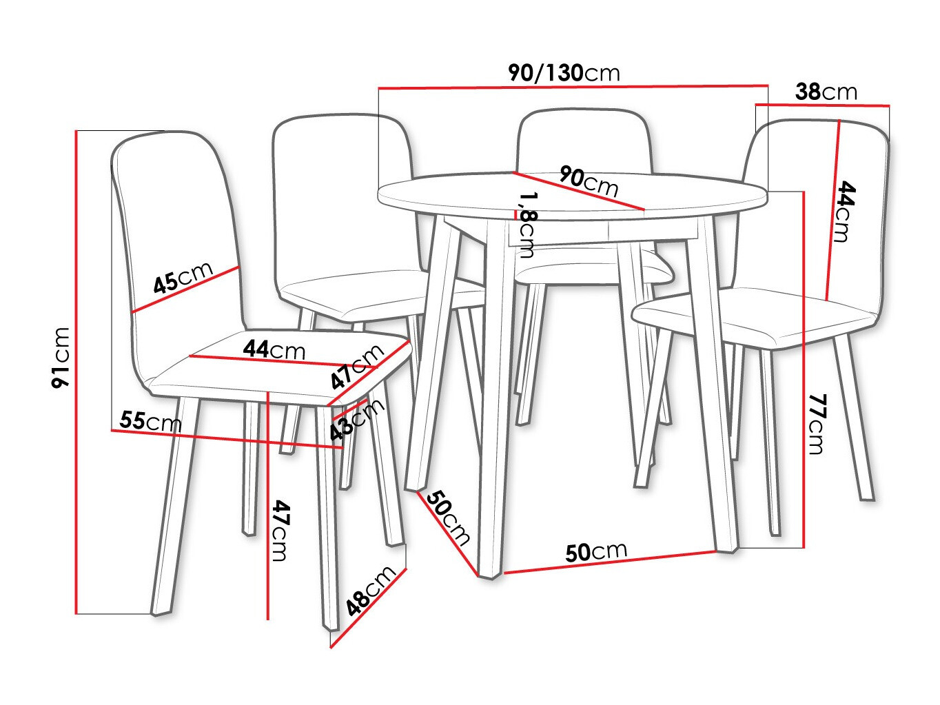 Eetkamerset Edmond 119 (Ambachtelijke gouden eik + Zwart)