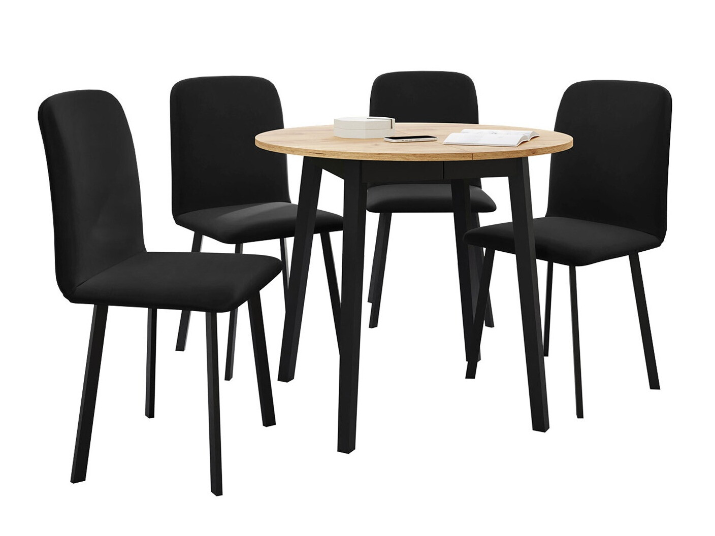 Eetkamerset Edmond 119 (Ambachtelijke gouden eik + Zwart)