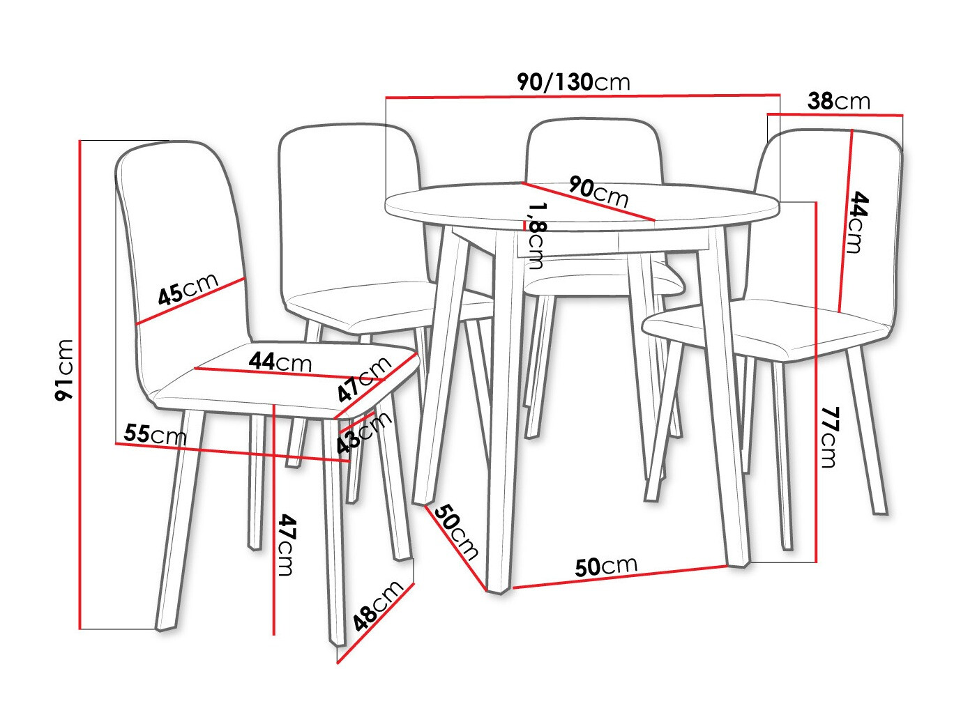 Eetkamerset Edmond 119 (Ambachtelijke gouden eik + Zwart)