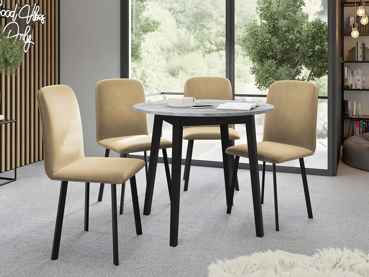 Eetkamerset Edmond 119 (Grijs marmer + Zwart)