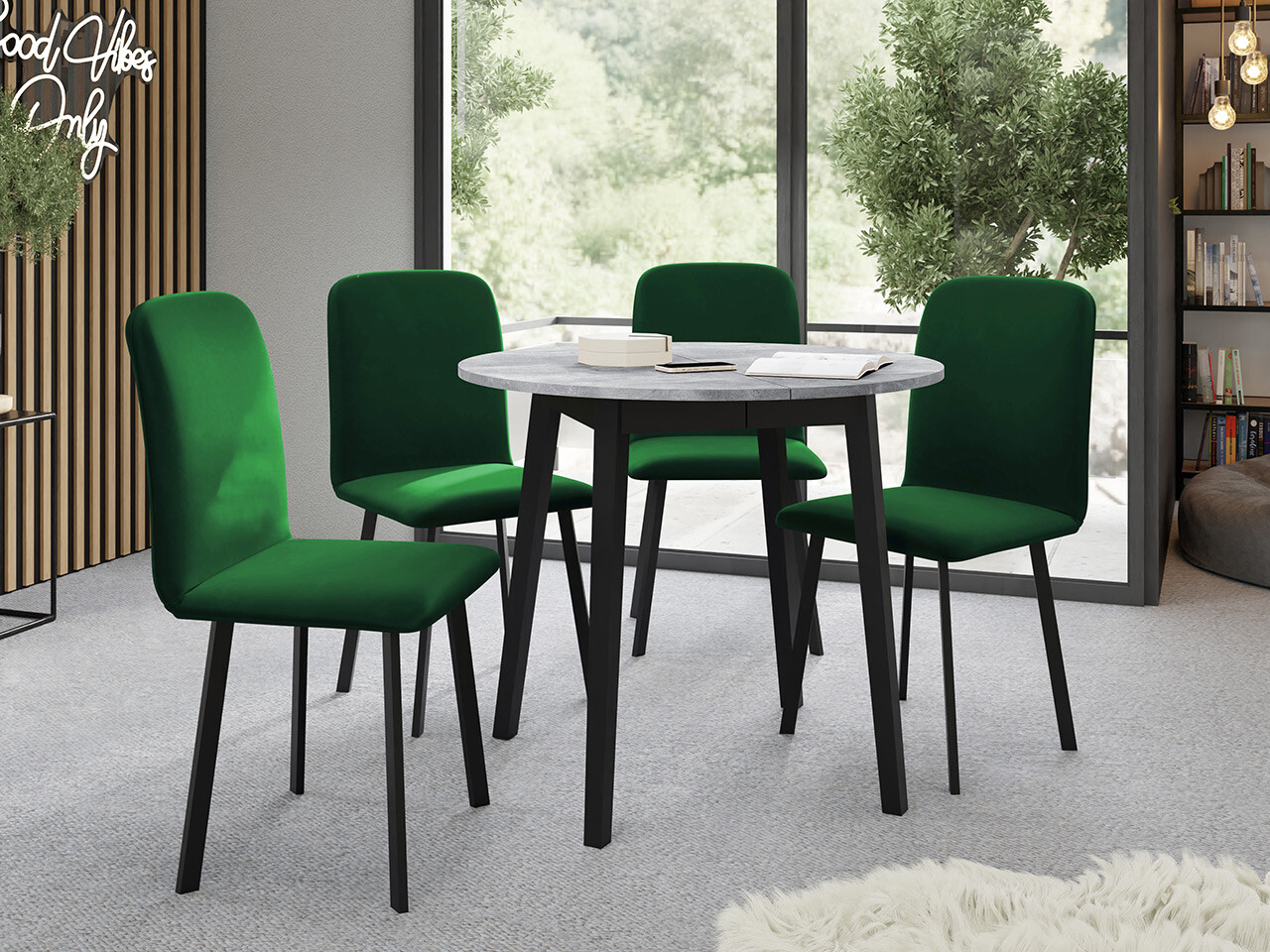 Eetkamerset Edmond 119 (Grijs marmer + Zwart)