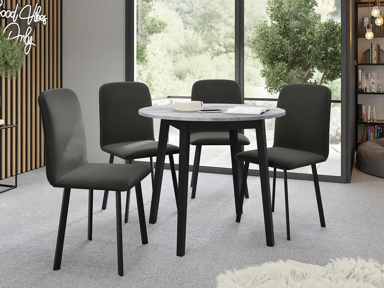 Eetkamerset Edmond 119 (Grijs marmer + Zwart)