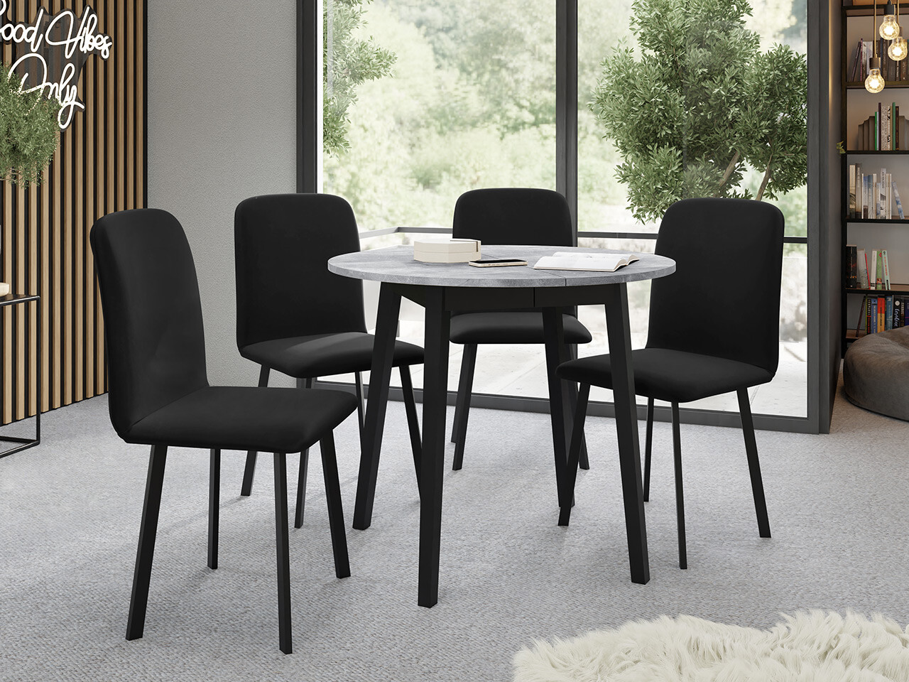 Eetkamerset Edmond 119 (Grijs marmer + Zwart)