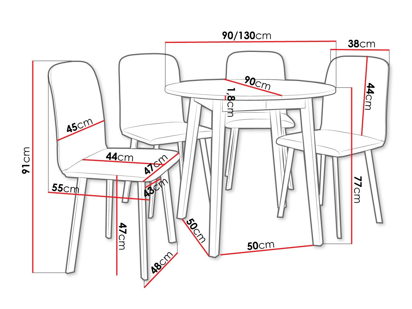 Eetkamerset Edmond 119 (Grijs marmer + Zwart)