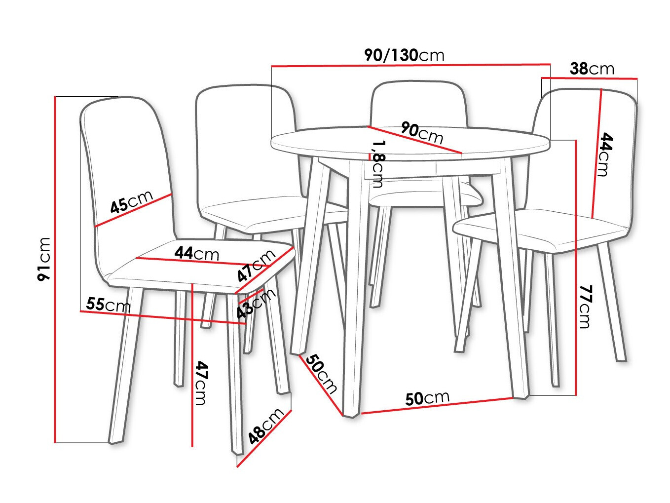 Eetkamerset Edmond 119 (Grijs marmer + Zwart)