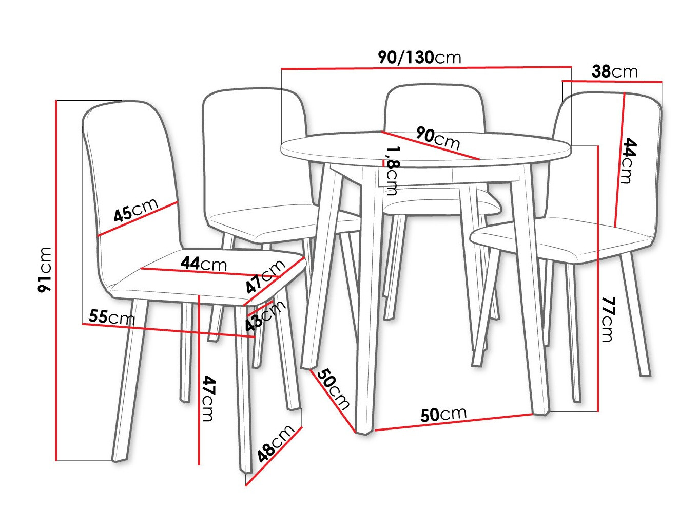 Eetkamerset Edmond 119 (Grijs marmer + Zwart)