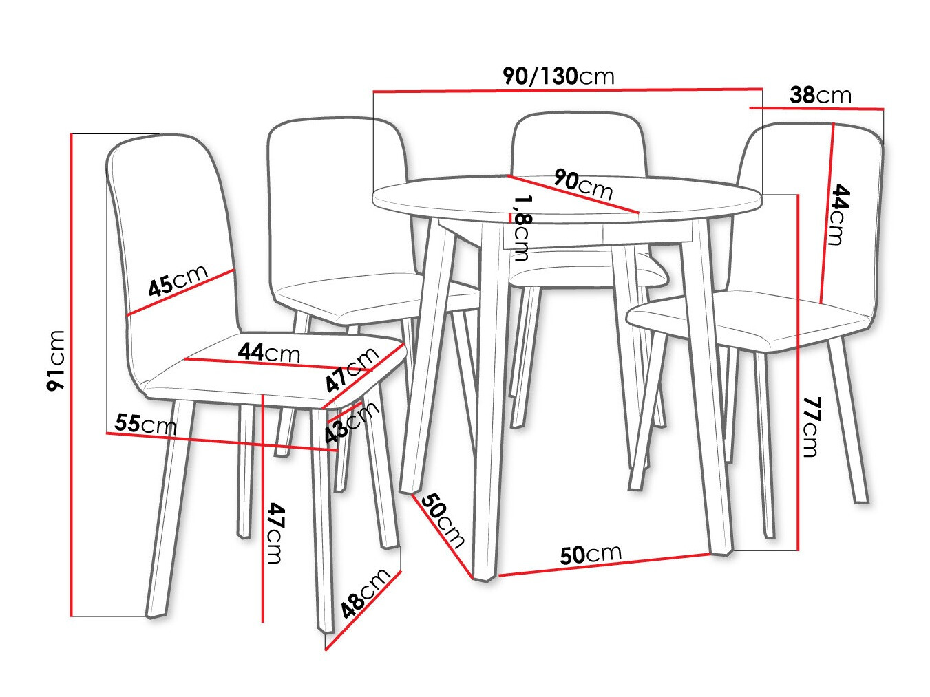 Eetkamerset Edmond 119 (Wit + Zwart)