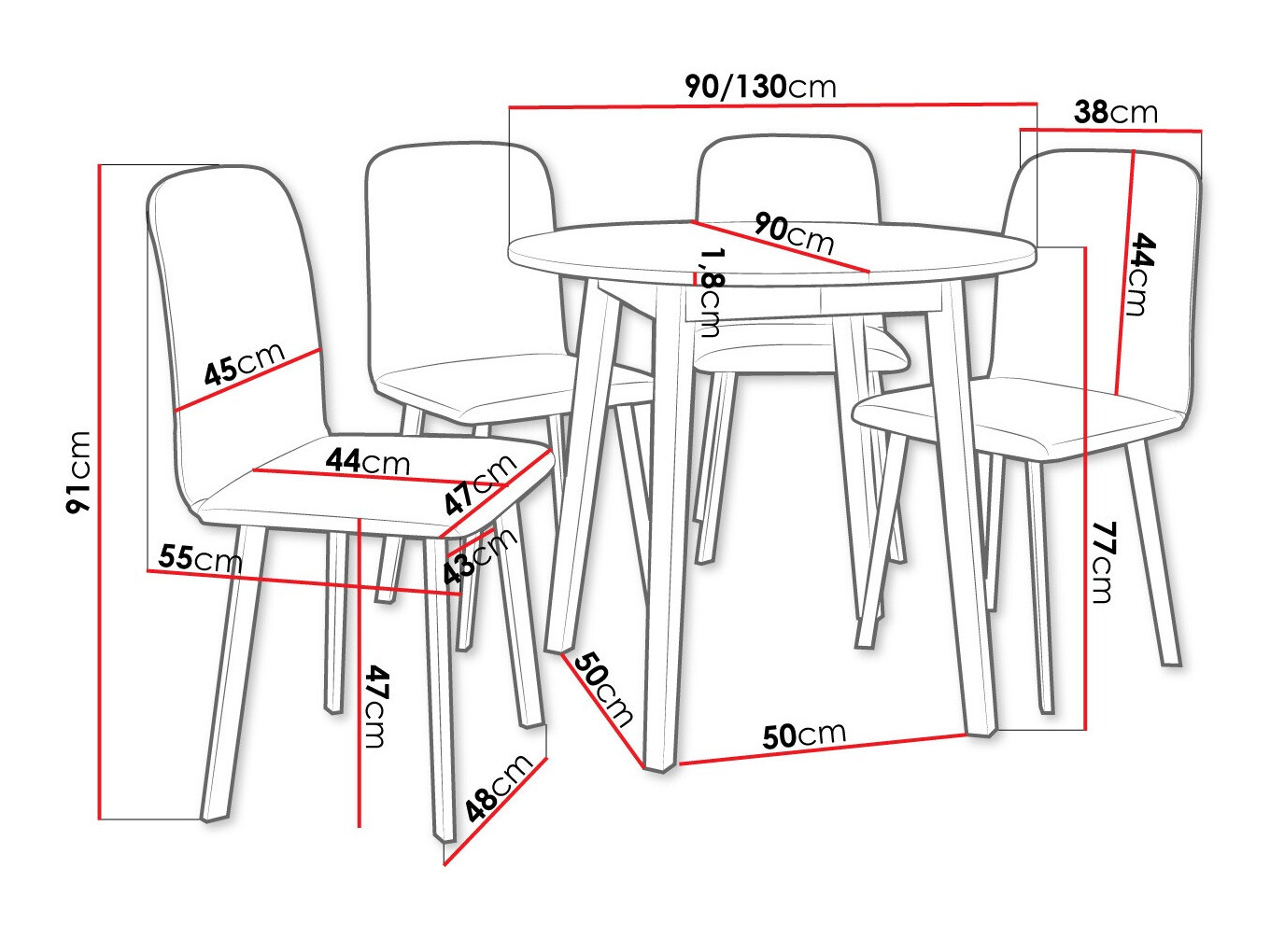 Eetkamerset Edmond 119 (Wit + Zwart)