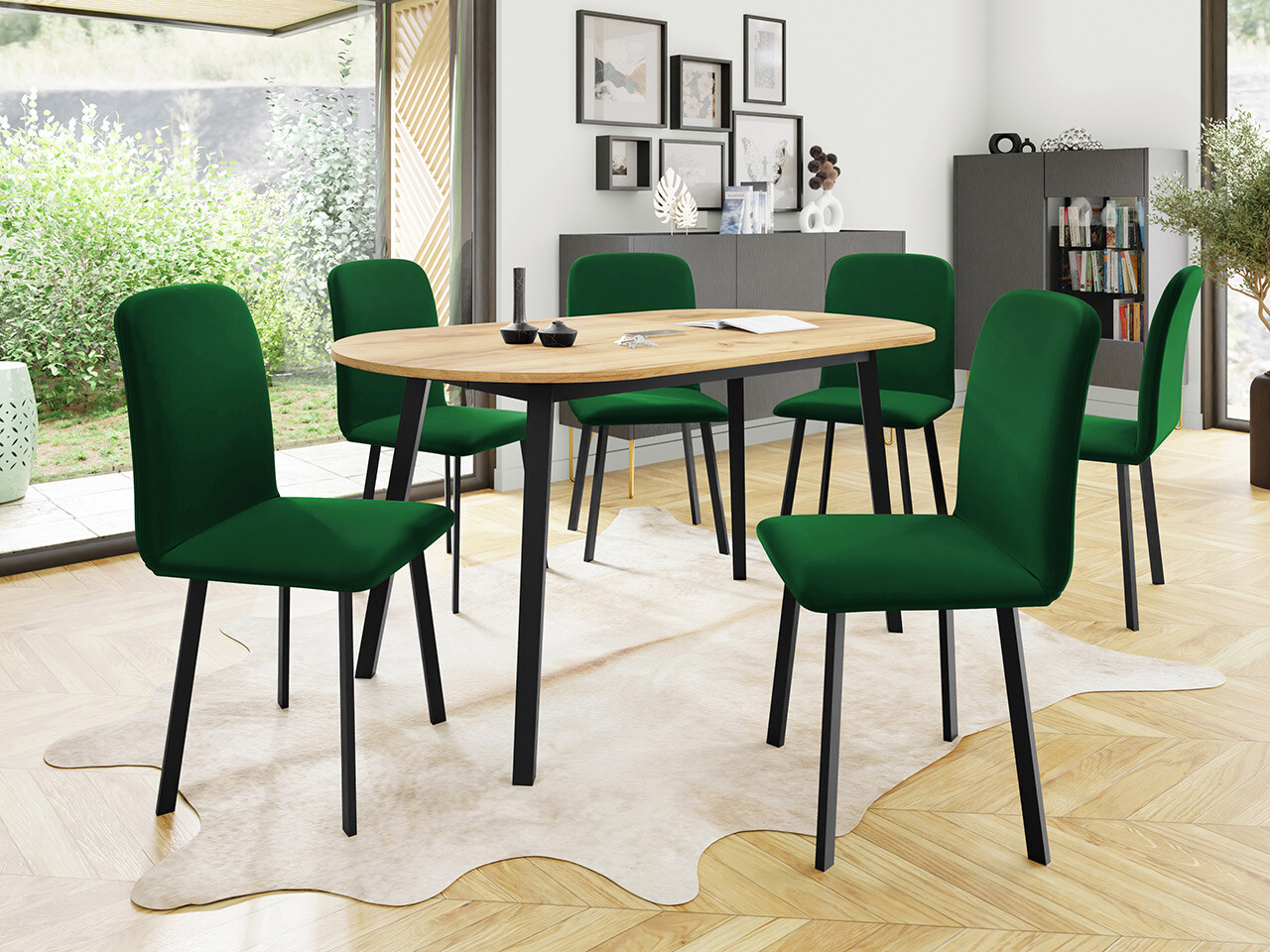 Eetkamerset Edmond 121 (Ambachtelijke gouden eik + Zwart)