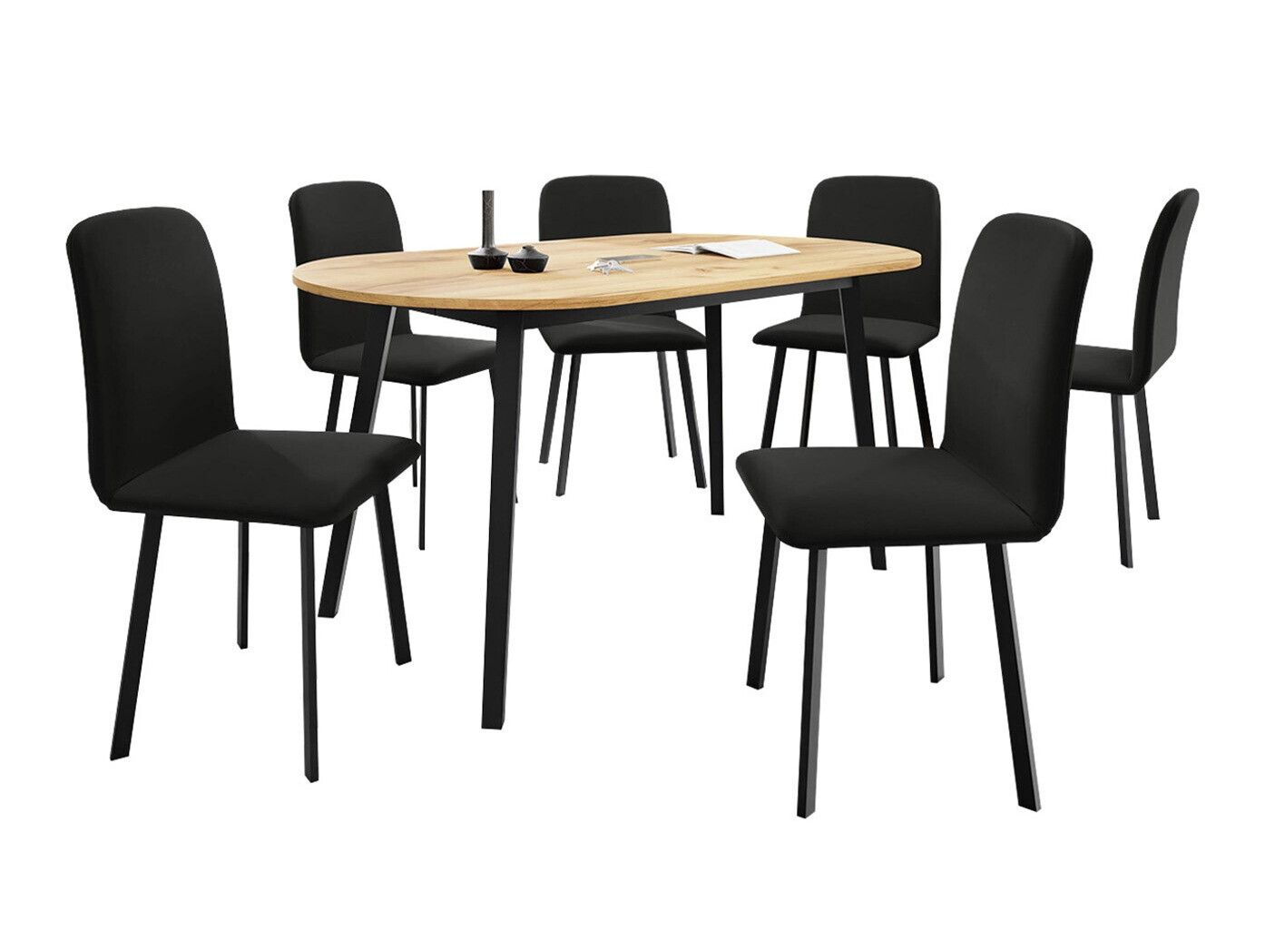 Eetkamerset Edmond 121 (Ambachtelijke gouden eik + Zwart)